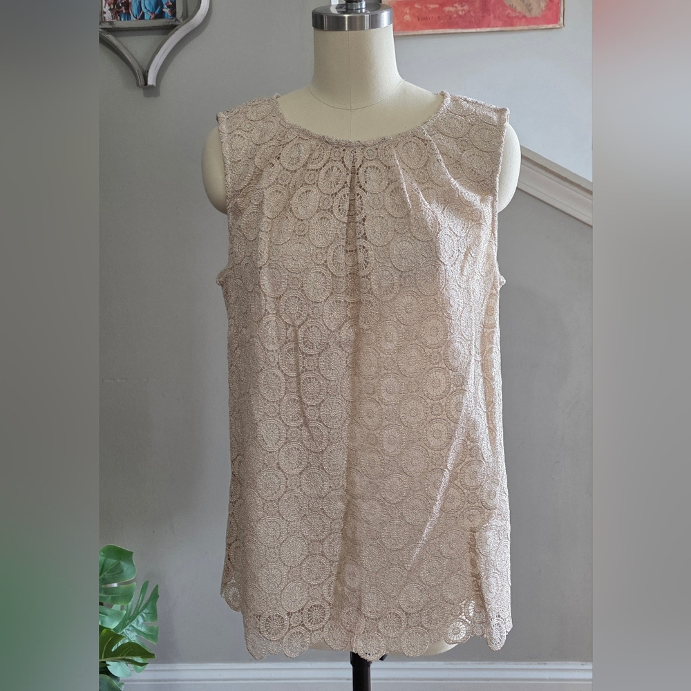 Talbots Gold Lace Top Sleeveless Size 12